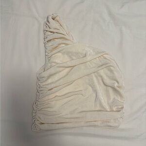 One-Shoulder Ruched Crop Top in Cream